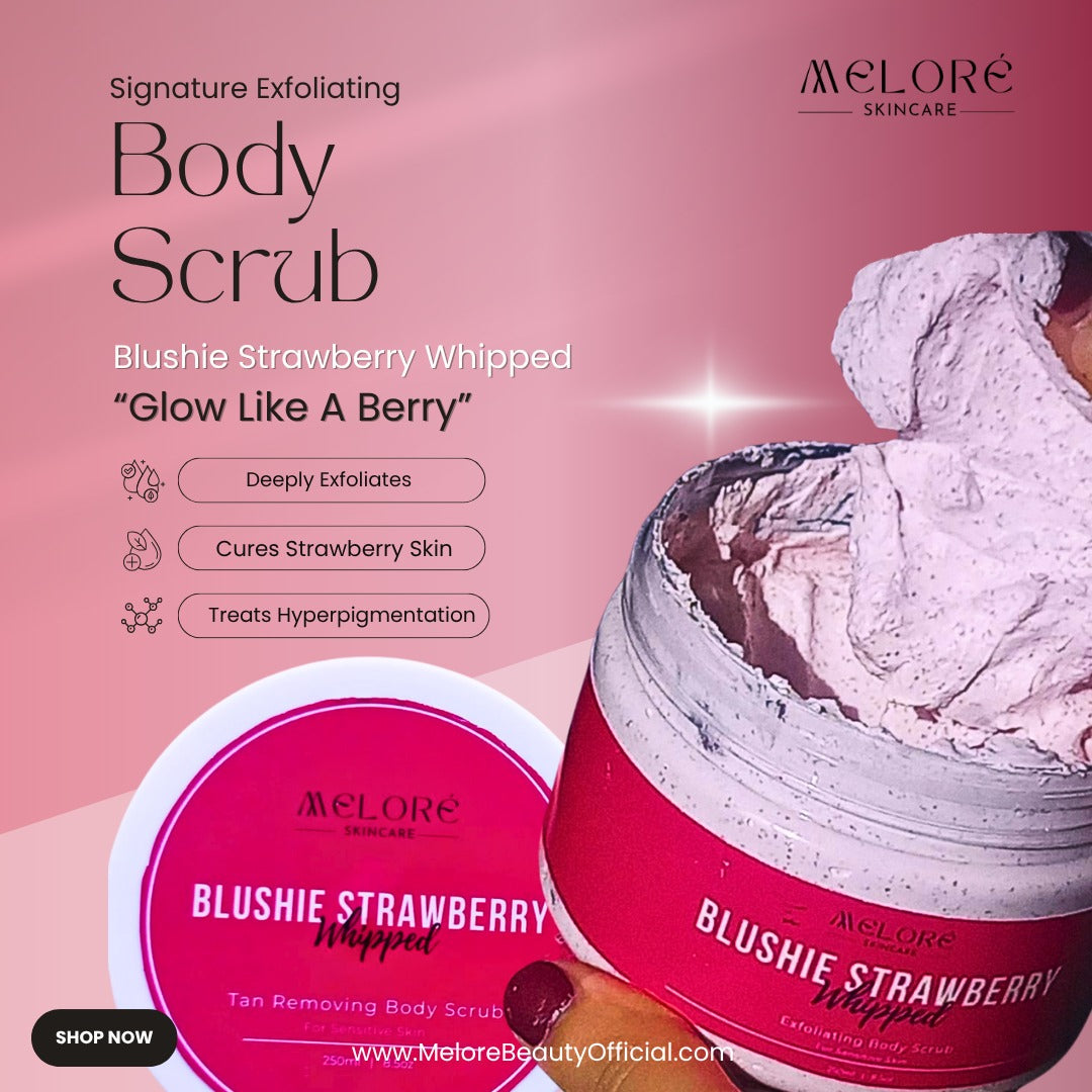 🍓Blushie Strawberry Whipped - 250g Exfoliating Body Scrub For Sensitive Skin- Best For Tan Removing🍓