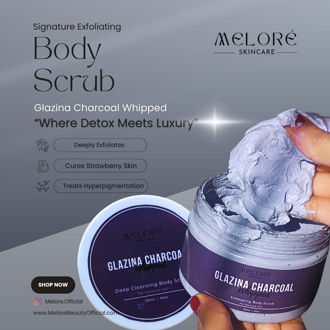 🌃🌟Glazina Charcoal Whipped - 250g Exfoliating Body Scrub For Sensitive Skin - Best For Deep Cleansing 🌃🌟